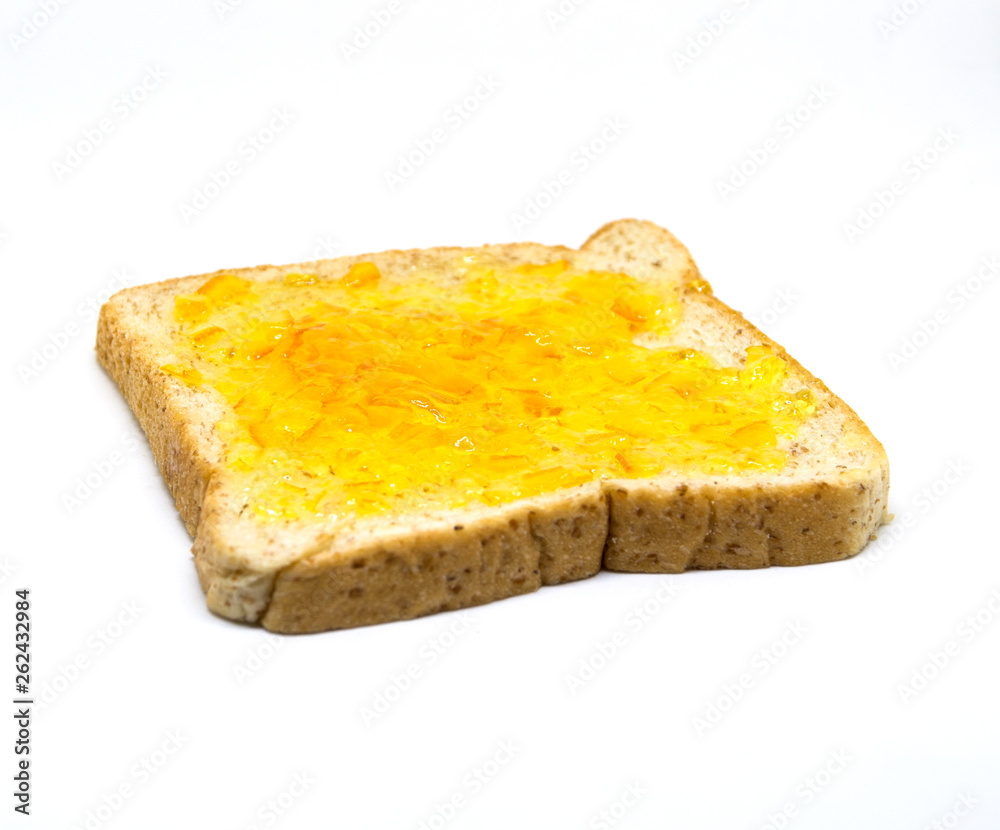 sliced breads with jam Pineapple on a white background