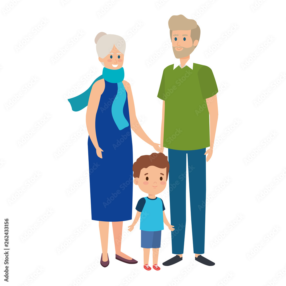 cute grand parents couple with grandson