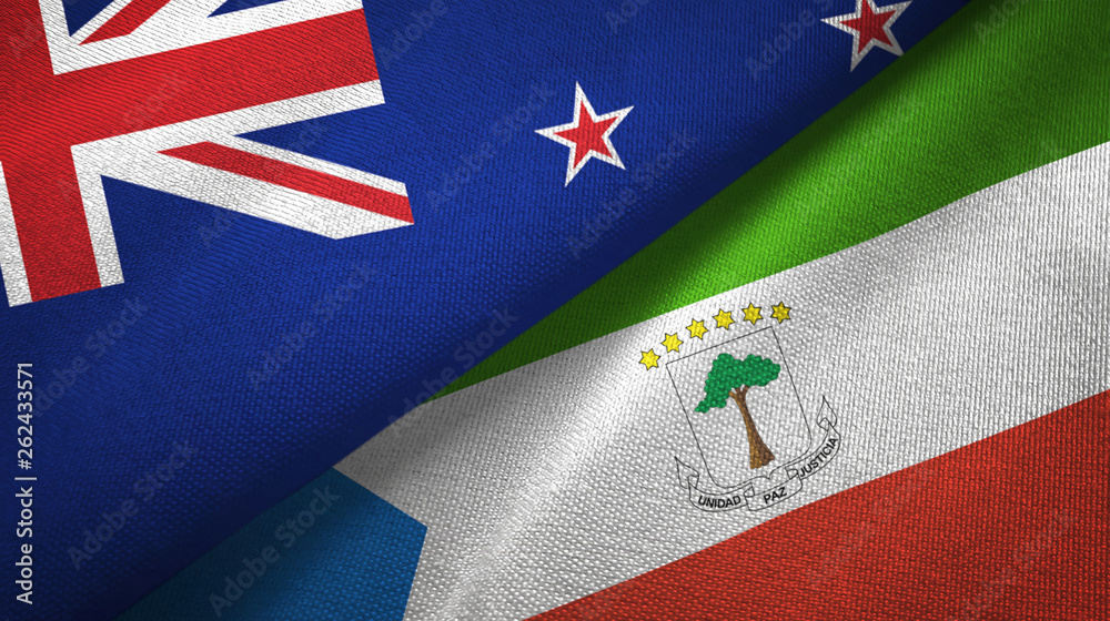 New Zealand and Equatorial Guinea two flags textile cloth, fabric texture New Zealand and Equatorial Guinea two flags textile cloth, fabric texture
