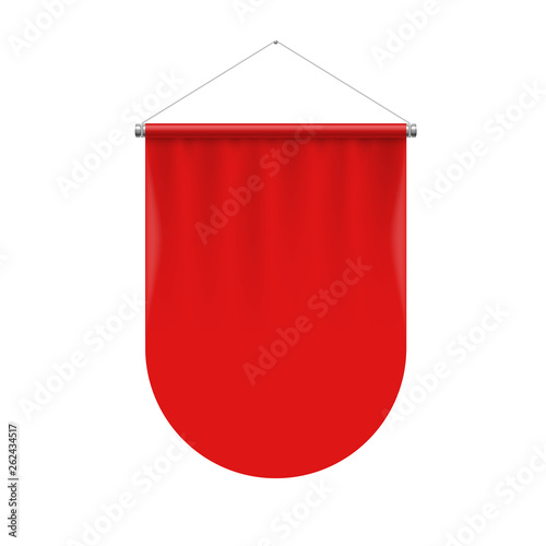 Vertical Red Pennant Flag Award Banner on a White. Illustration of Blank Pennant Design Mockup. Empty Space Advertising