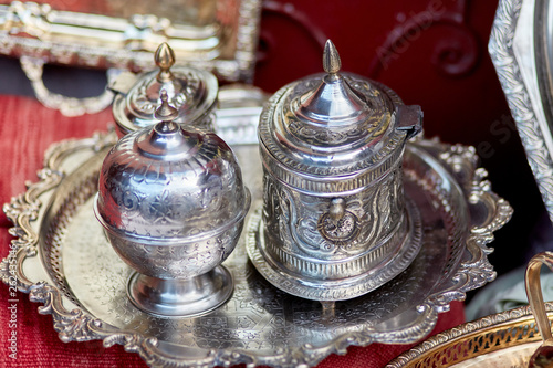 Traditional metal dishes in the Moroccan style