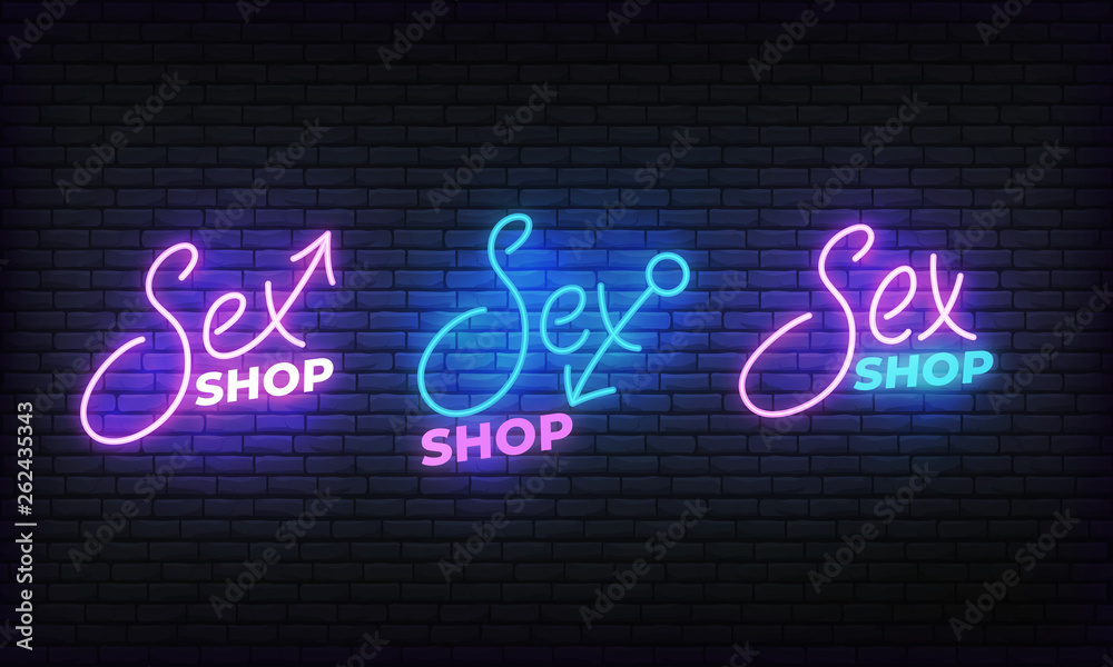 Vettoriale Stock Sex shop neon sign vector set. Glowing night bright  lettering sign for adult Sex shop advertisement. | Adobe Stock