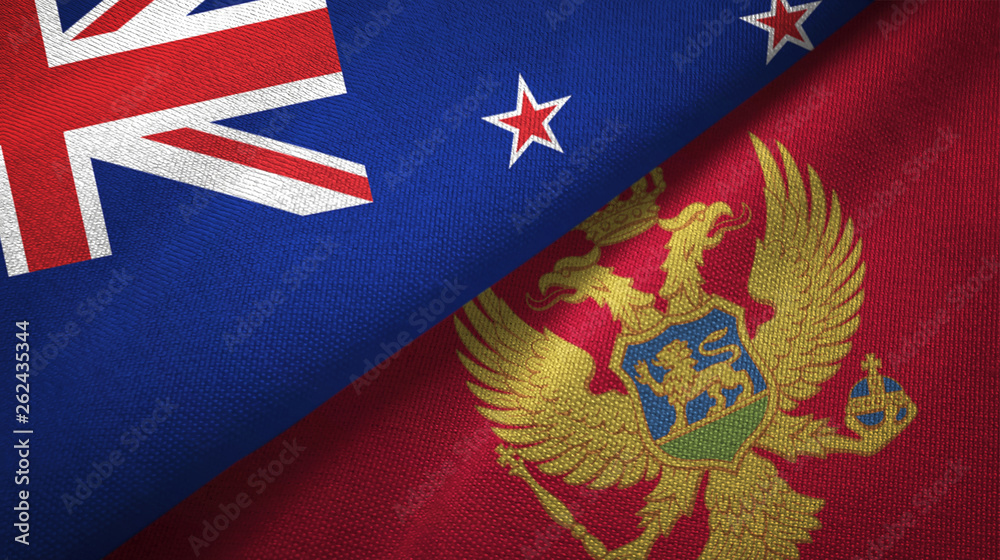 New Zealand and Montenegro two flags textile cloth, fabric texture New Zealand and Montenegro two flags textile cloth, fabric texture