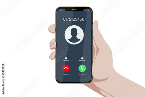  Hand mit Smartphone - Bildschirm Anruf UI Konzept