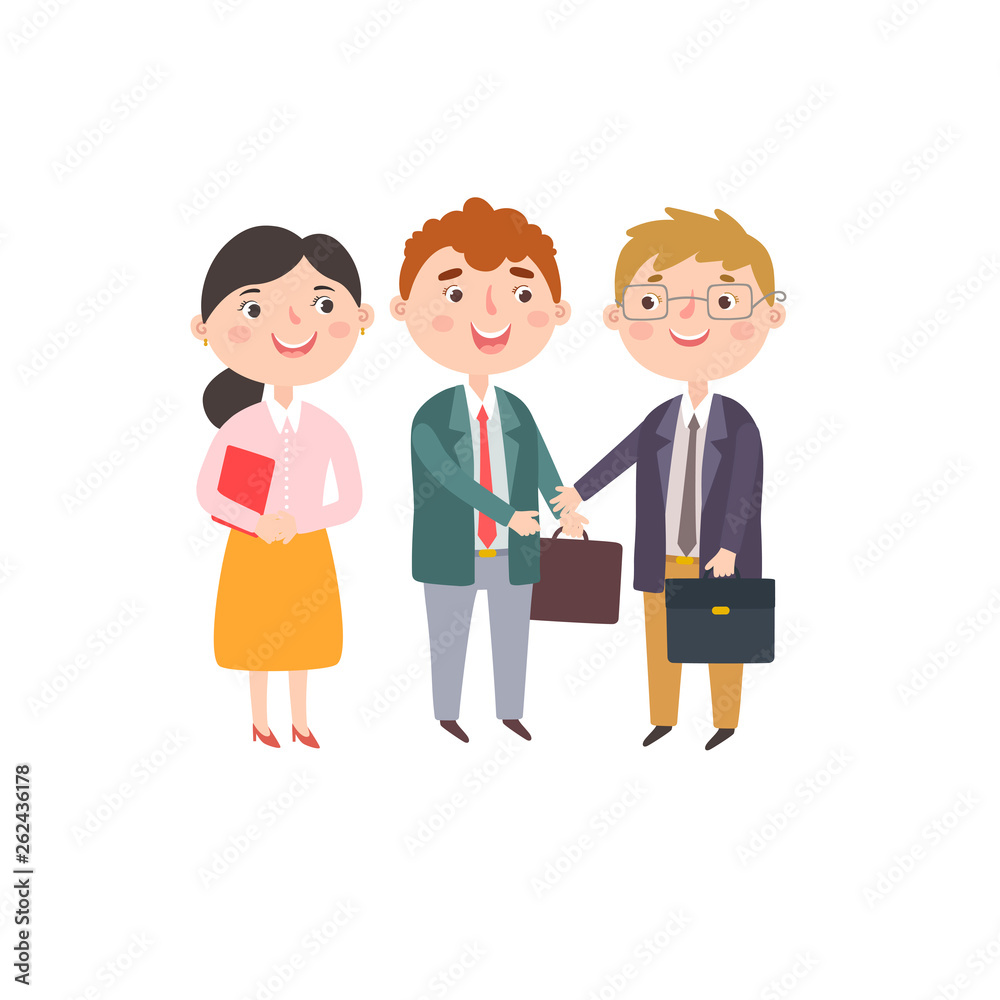 Man and woman are hiring new employee. Vector illustration in simple style.