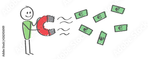 Stick Figure - Man with magnet - money bill