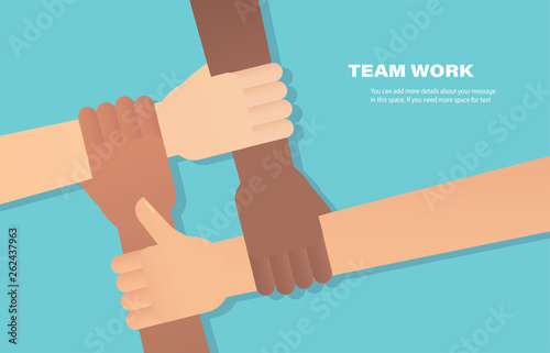 people putting their hands together. volunteer Vector flat illustration