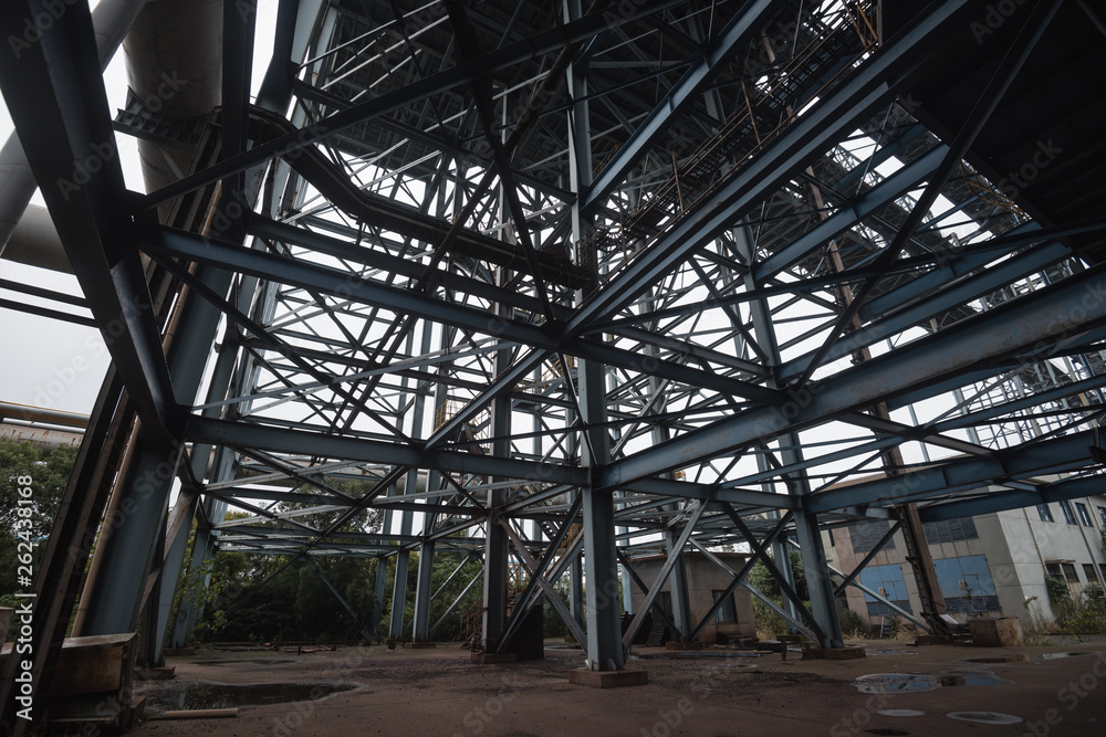 Steel framework at an abandoned factory