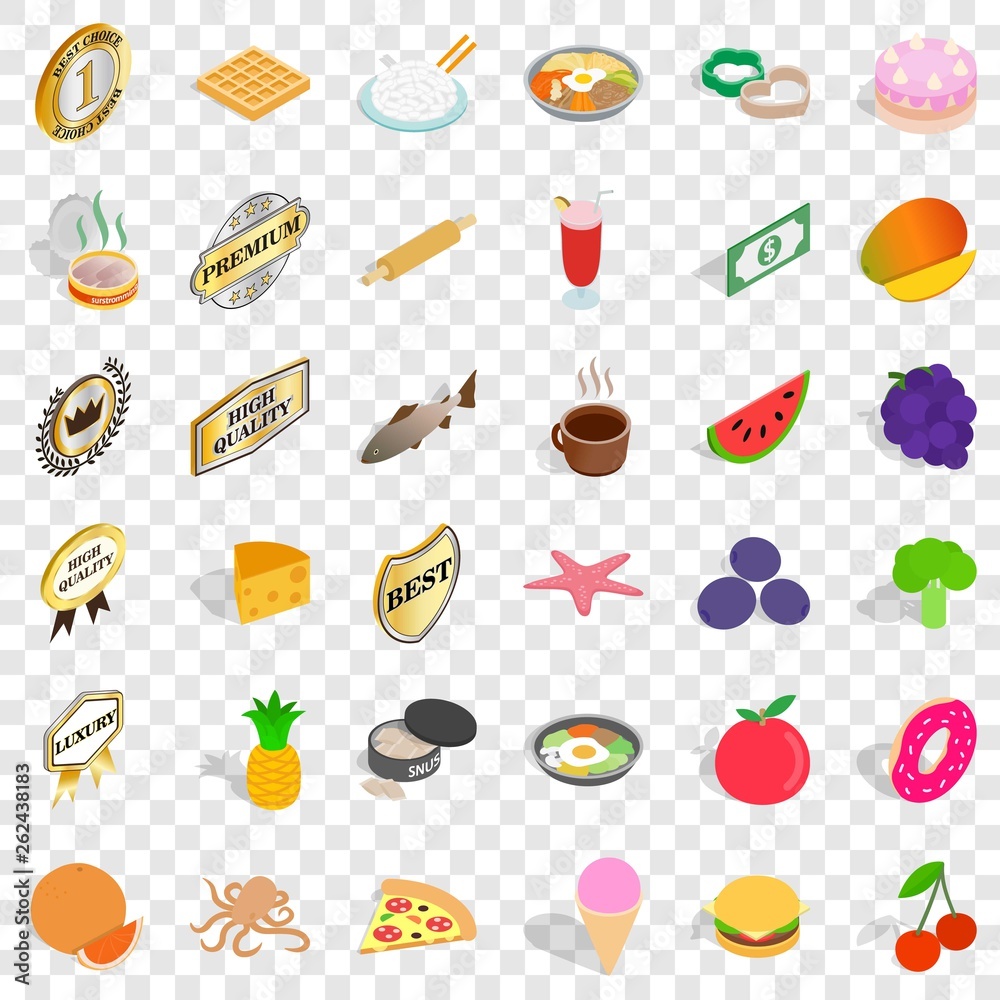 Tasty dish icons set. Isometric 36 tasty dish vector icons for web for any design