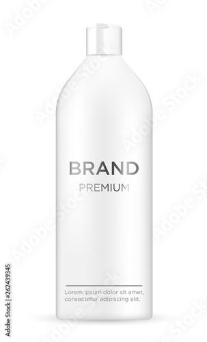 Realistic blanc luxury cosmetic bottle  in white color on white background, mockup,  3D illustration for branding design and ads,  template, beauty and hygiene concept.