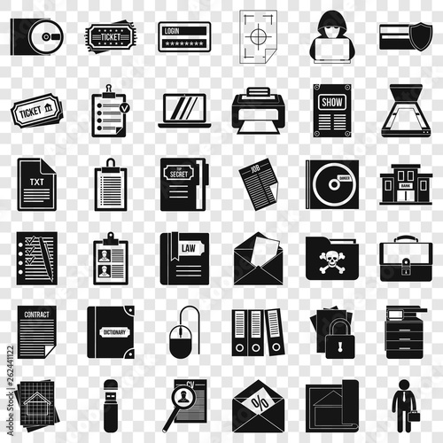 Important document icons set. Simple style of 36 important document vector icons for web for any design