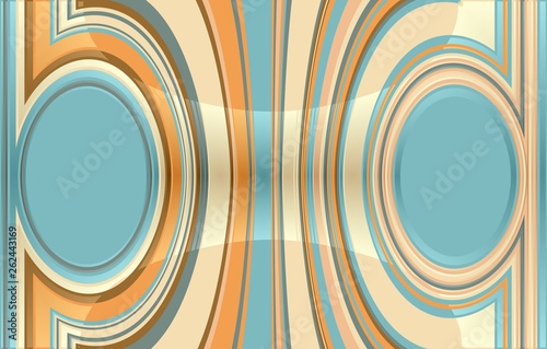 abstract coloured background with two circles on the right and left. in the middle are vertical stripes which are bent to the circles. with light effect.