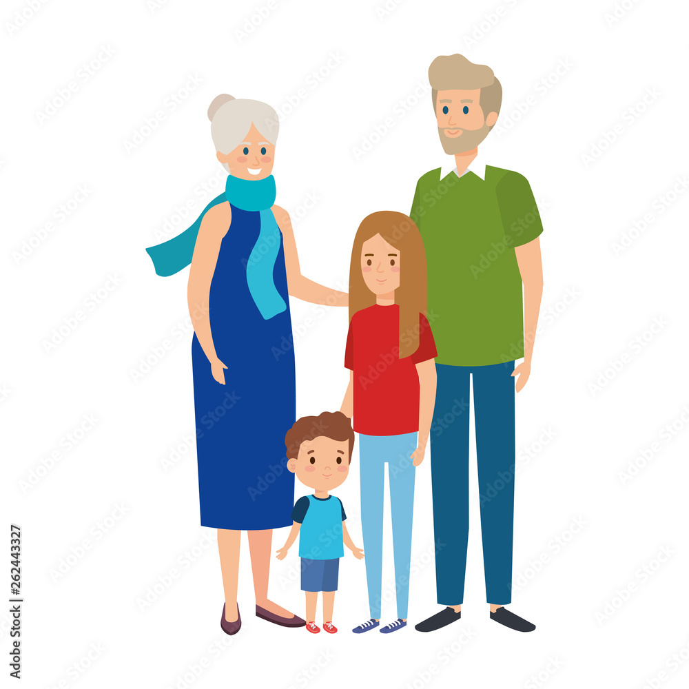 cute grandparents couple with grandson and grandaughter