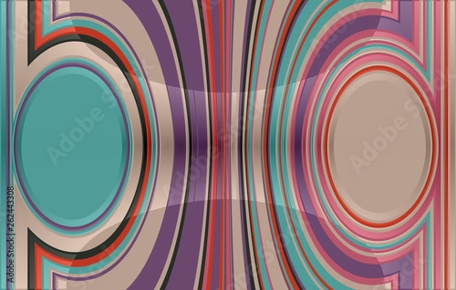 abstract coloured background with two circles on the right and left. in the middle are vertical stripes which are bent to the circles. with light effect.