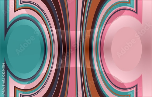 abstract coloured background with two circles on the right and left. in the middle are vertical stripes which are bent to the circles. with light effect.