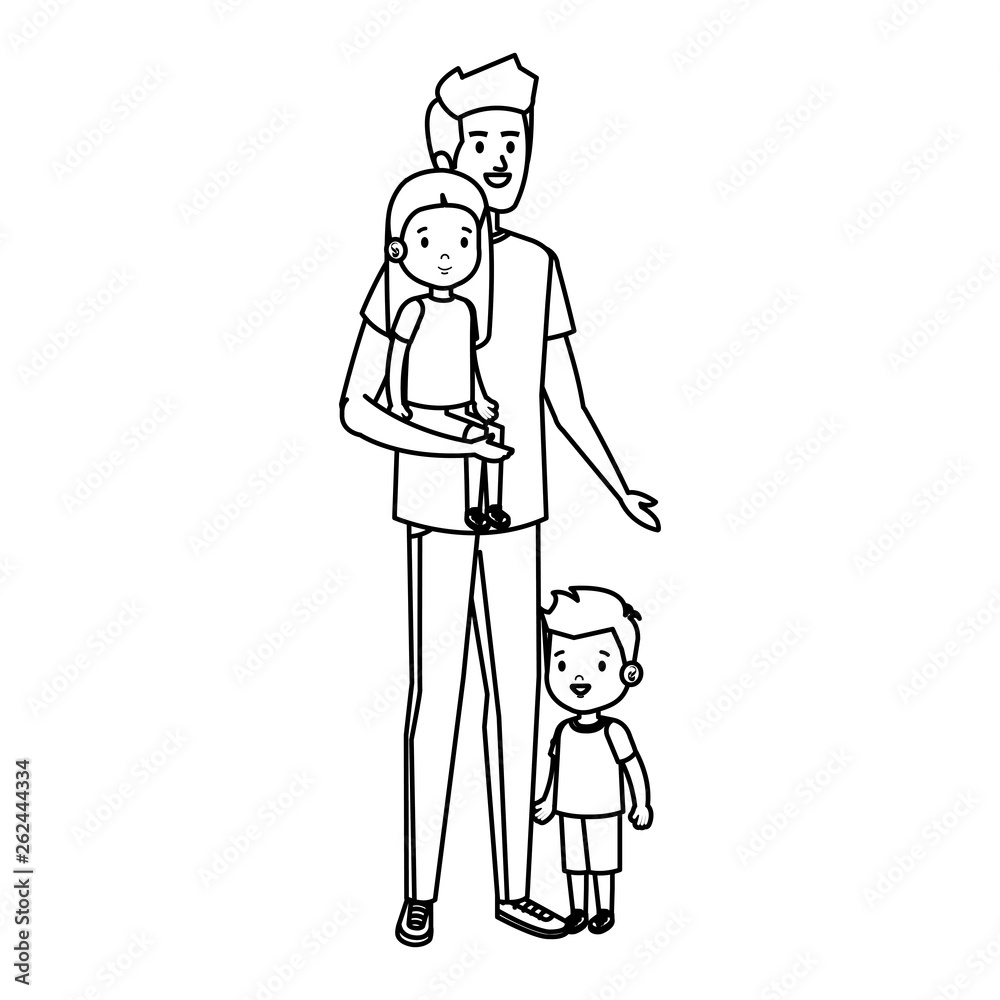 father with son and daughter characters father with son and daughter characters