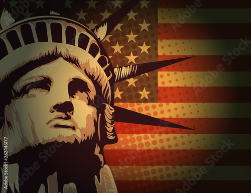 Statue of Liberty. Vector template. Usa flag