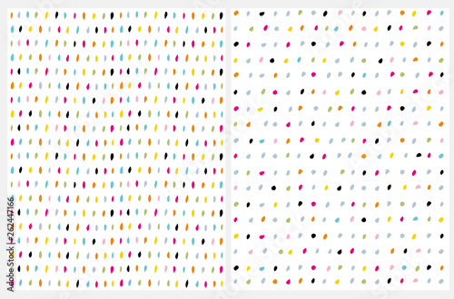 Simple Abstract Geometric Vector Pattern. Lovely Hand Drawn Irregular Repeatable Design. Cute Multicolor Brush Dots on a White Background. Funny Colorful Infantile Style Layouts. 