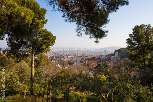Panoramic view of Barcelona from Park Guell in winter day