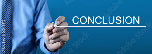 Tableau sur toile Man writing Conclusion text in screen.