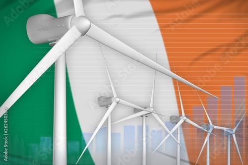 Ireland wind energy power digital graph concept - green natural energy industrial illustration. 3D Illustration