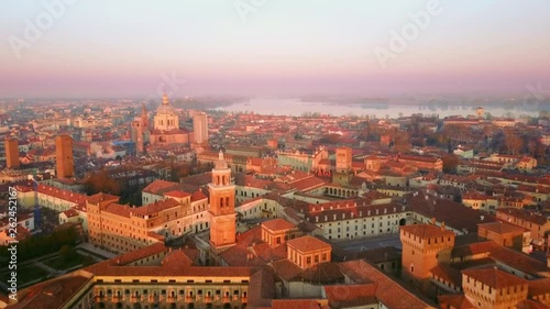 Wallpaper Mural aerial view of mantua skyline at sunrise flight toward city center Torontodigital.ca