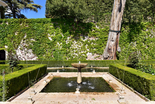 Fountains and ornamental garden in the Alhambra - Patio de la Sultana  Generalife  Granada  Spain