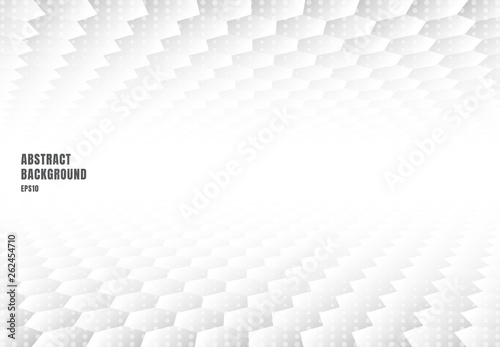 Abstract white hexagons pattern perspective background and texture with copy space. Luxury style