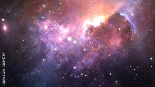 Space flight into the glowing nebula. 3D animation