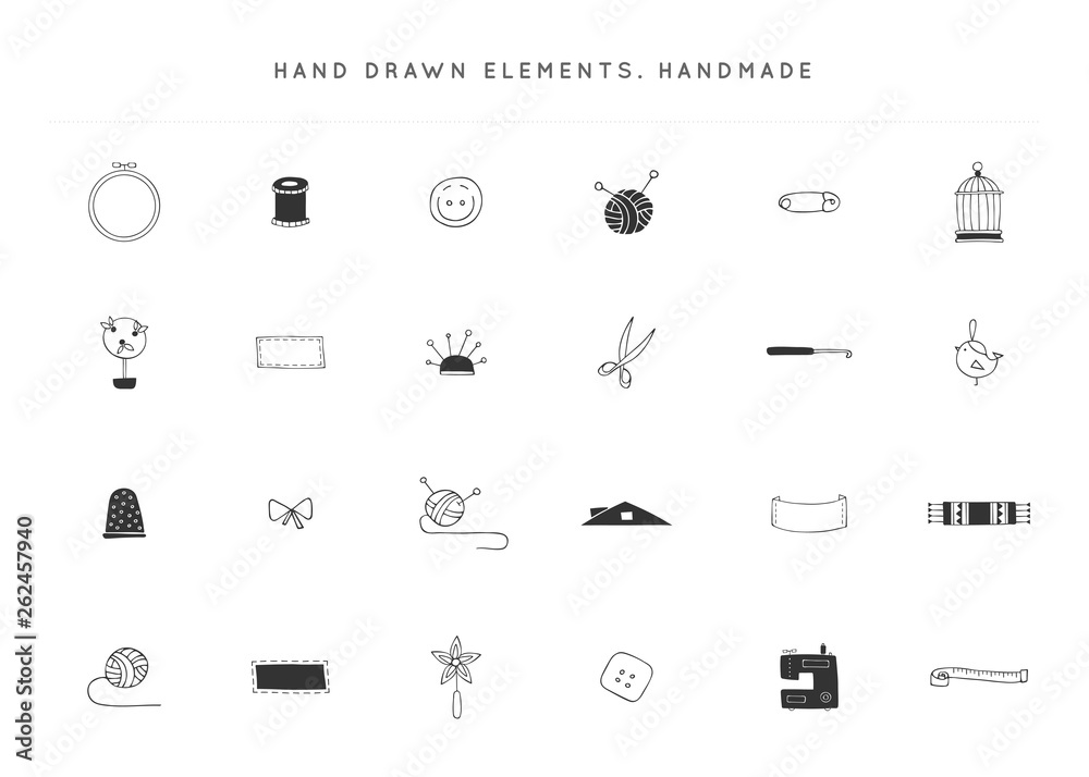 Vector set of handmade logo elements. Hand drawn isolated objects. Vector set of handmade logo elements. Hand drawn isolated objects.