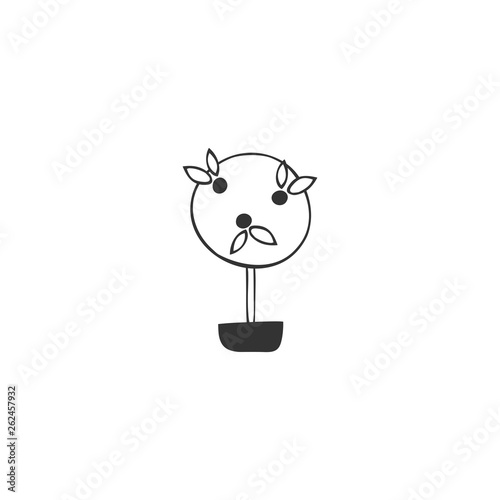 Vector logo element. A cute handmade topiary tree. Hand drawn isolated illustration.