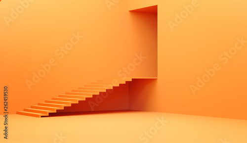Empty interior with a staircase and door, 3D illustration. photo