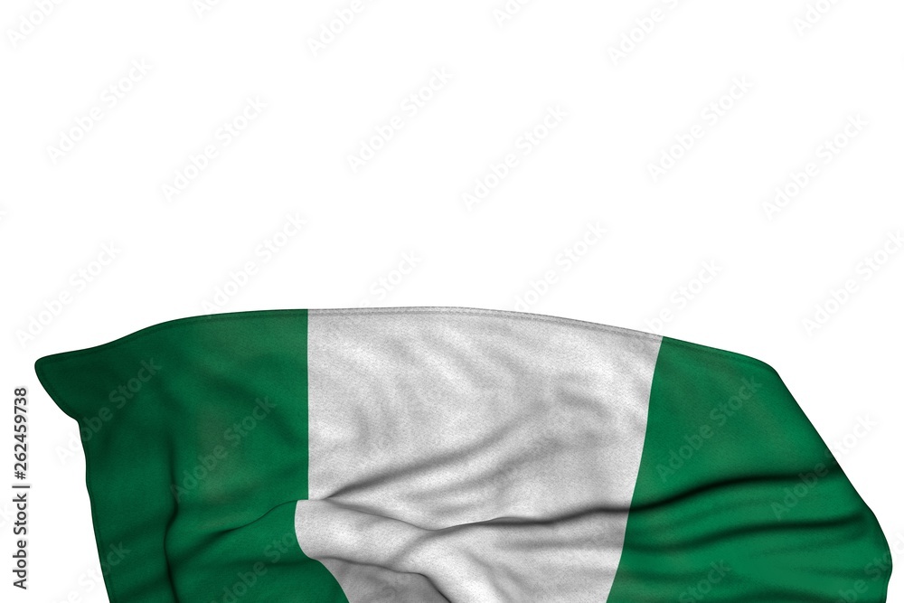 cute day of flag 3d illustration. - Nigeria flag with big folds lying in the bottom isolated on white cute day of flag 3d illustration. - Nigeria flag with big folds lying in the bottom isolated on white