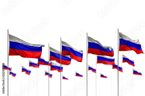 pretty Russia isolated flags placed in row with selective focus and space for text - any occasion flag 3d illustration..