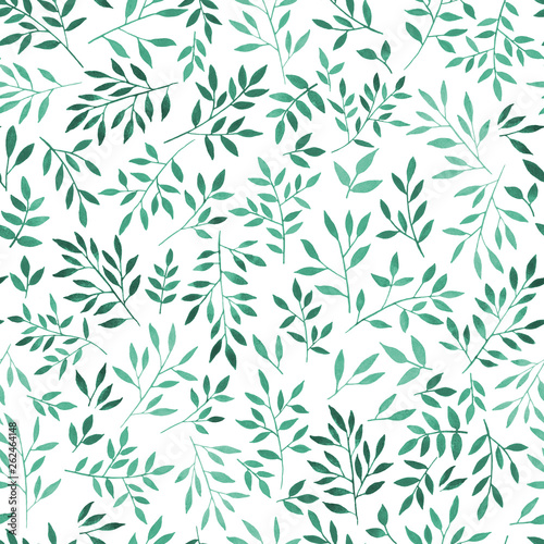 Seamless pattern of green plants on a white background