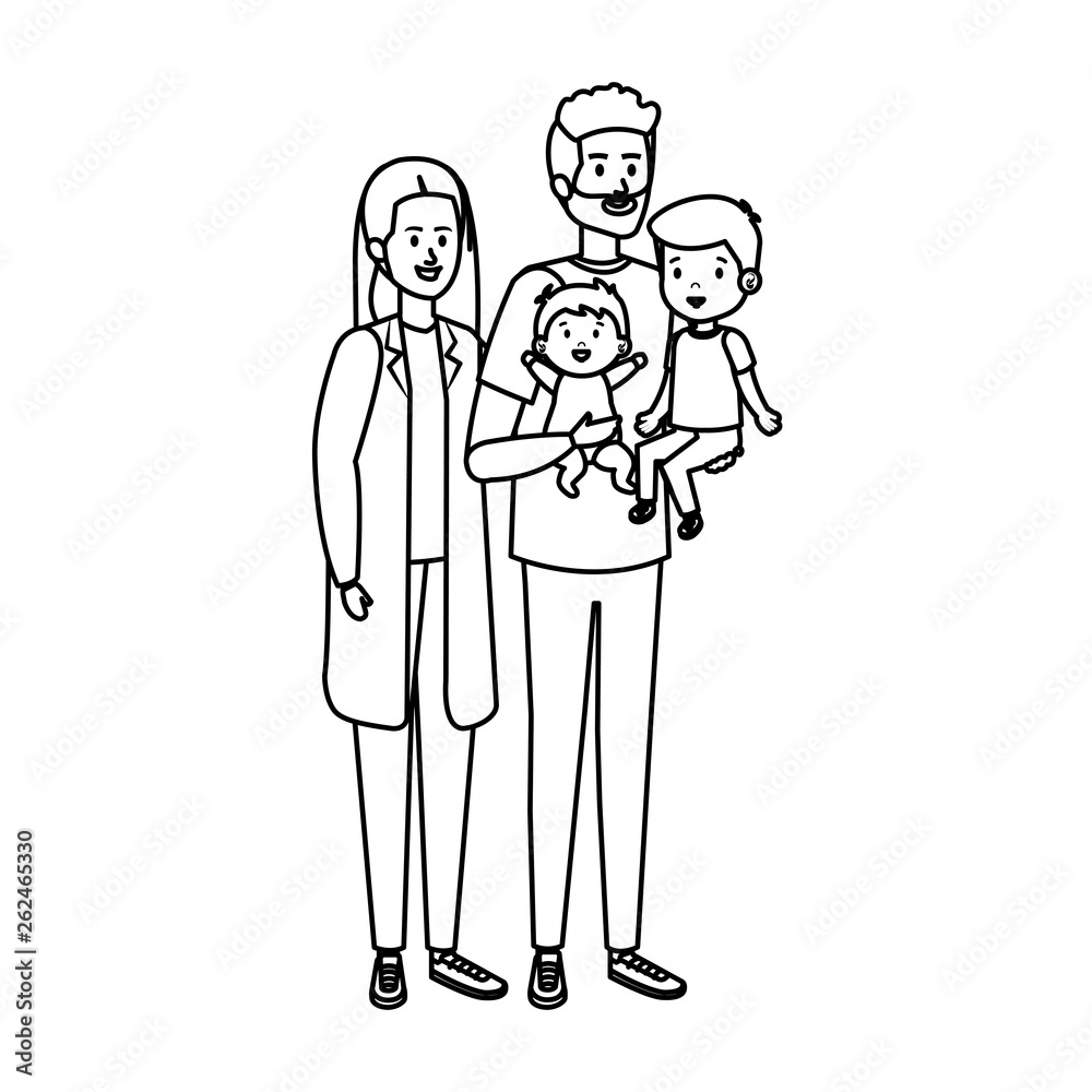 young parents couple with son and baby
