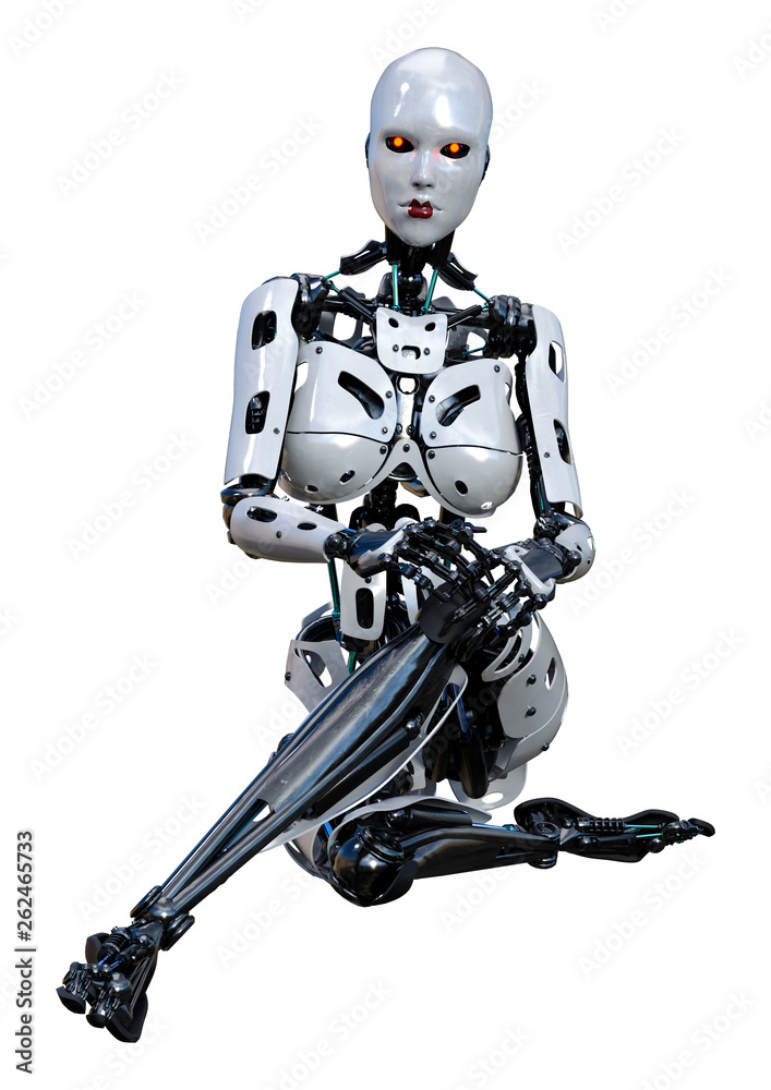 3D Rendering Female Robot on White 3D Rendering Female Robot on White