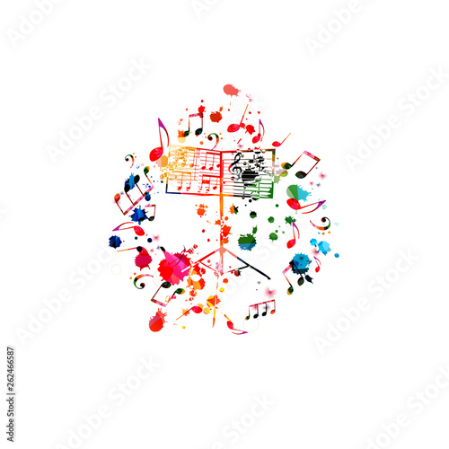 Colorful music stand with music notes isolated vector illustration design. Music background. Music festival poster, live concert events, party flyer