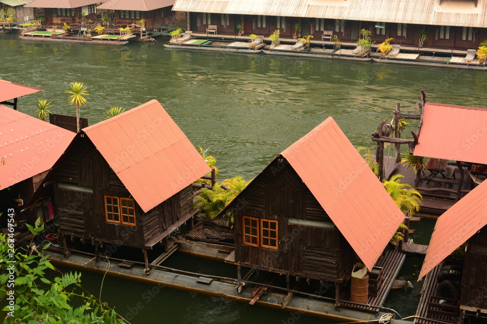 Floating houses in Kwae Noi river. Sai Yok national park. Kanchanaburi. Thailand