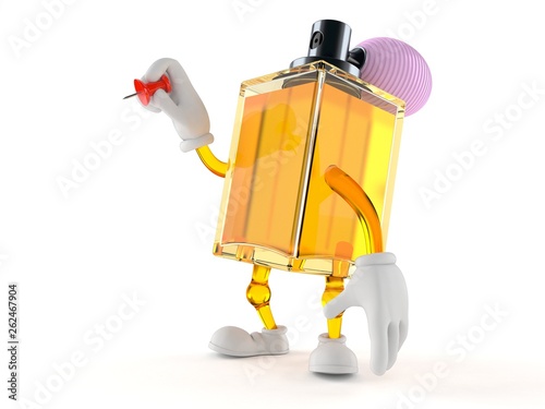 Perfume character holding thumbtack