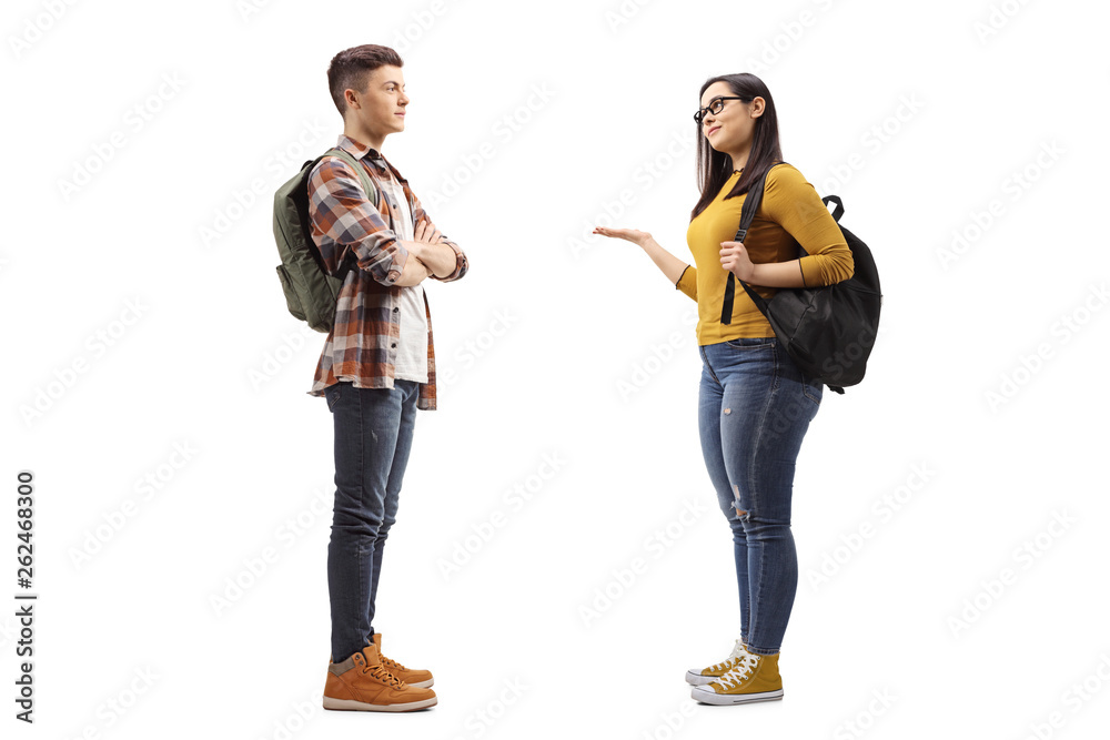 Female student talking to a male student friend Female student talking to a male student friend