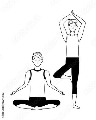men yoga poses black and white