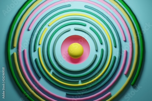Futuristic colorful circles with yellow sphere