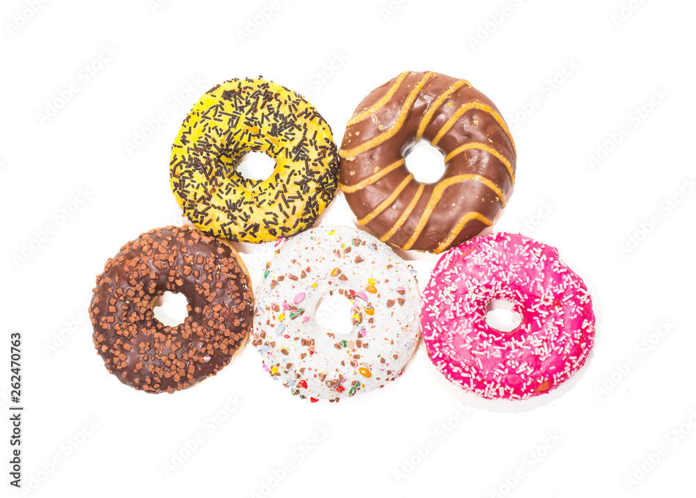 Set of five donuts on white background Set of five donuts on white background