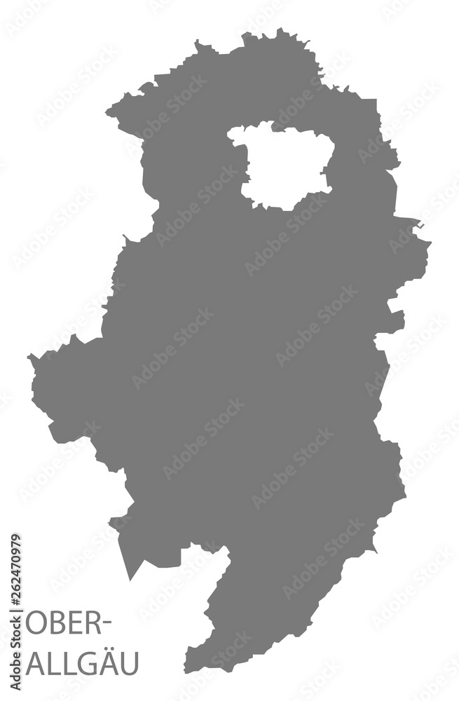 Oberallgaeu grey county map of Bavaria Germany