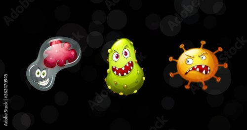 A funny video of animated cartoon germs with an abstract background.