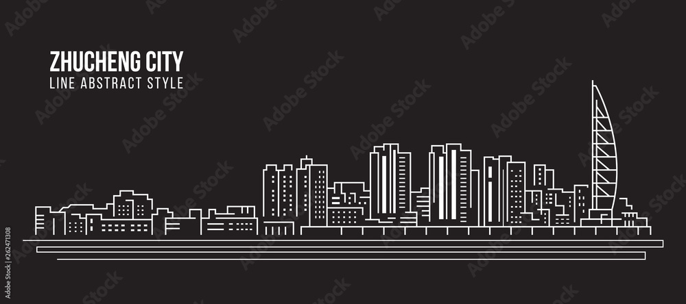 Cityscape Building Line art Vector Illustration design -  Zhucheng city