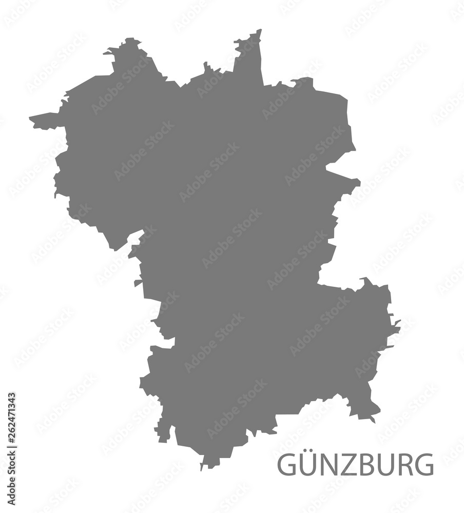 Guenzburg grey county map of Bavaria Germany