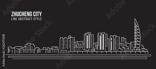 Cityscape Building Line art Vector Illustration design - Zhucheng city