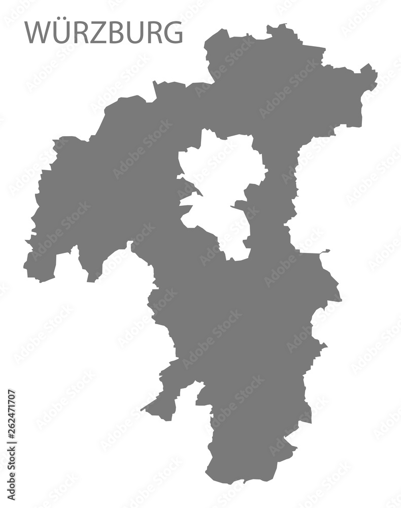 Wuerzburg grey county map of Bavaria Germany